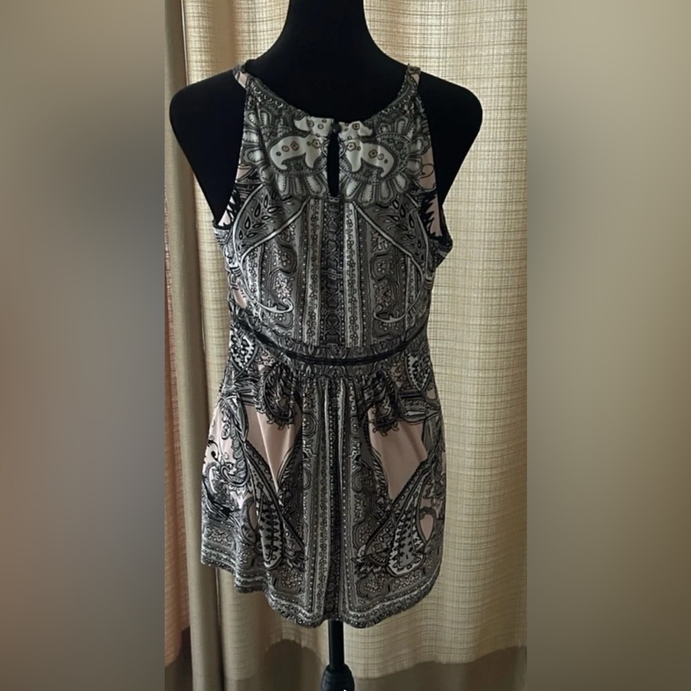 INC International Concepts Black and Cream Patterned Top - Picture 4 of 4